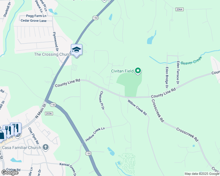 map of restaurants, bars, coffee shops, grocery stores, and more near 1250 Debra Lane in Kernersville