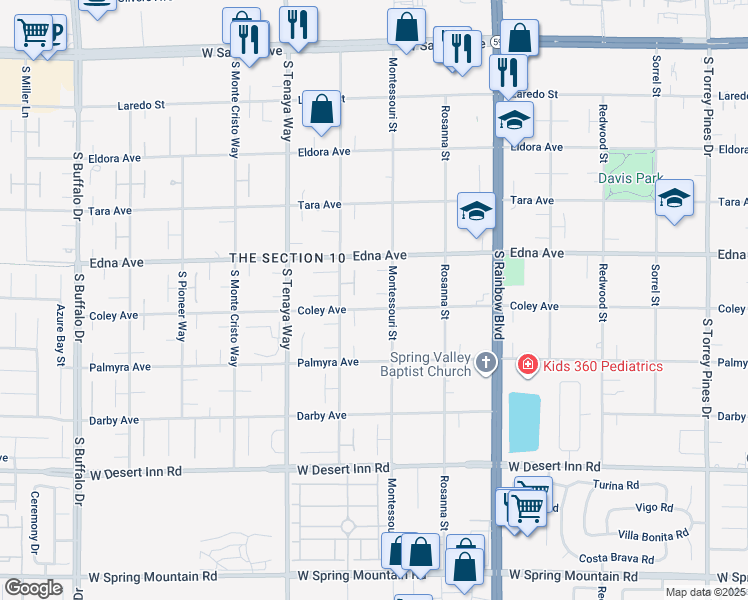 map of restaurants, bars, coffee shops, grocery stores, and more near 2975 Montessouri Street in Las Vegas