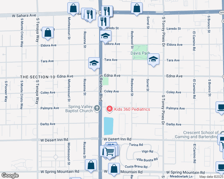 map of restaurants, bars, coffee shops, grocery stores, and more near 2989 Santa Margarita Street in Las Vegas
