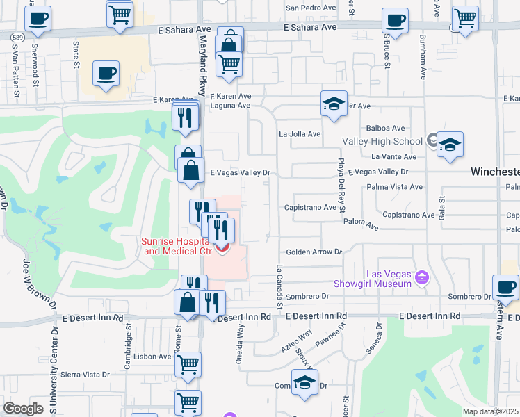 map of restaurants, bars, coffee shops, grocery stores, and more near 1405 East Vegas Valley Drive in Las Vegas