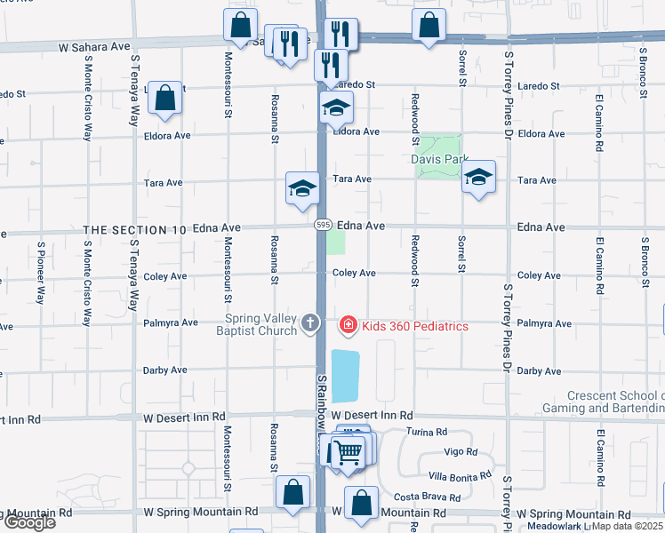 map of restaurants, bars, coffee shops, grocery stores, and more near 2980 South Rainbow Boulevard in Las Vegas