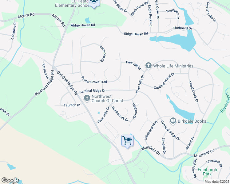 map of restaurants, bars, coffee shops, grocery stores, and more near 3515 Cardinal Ridge Drive in Greensboro