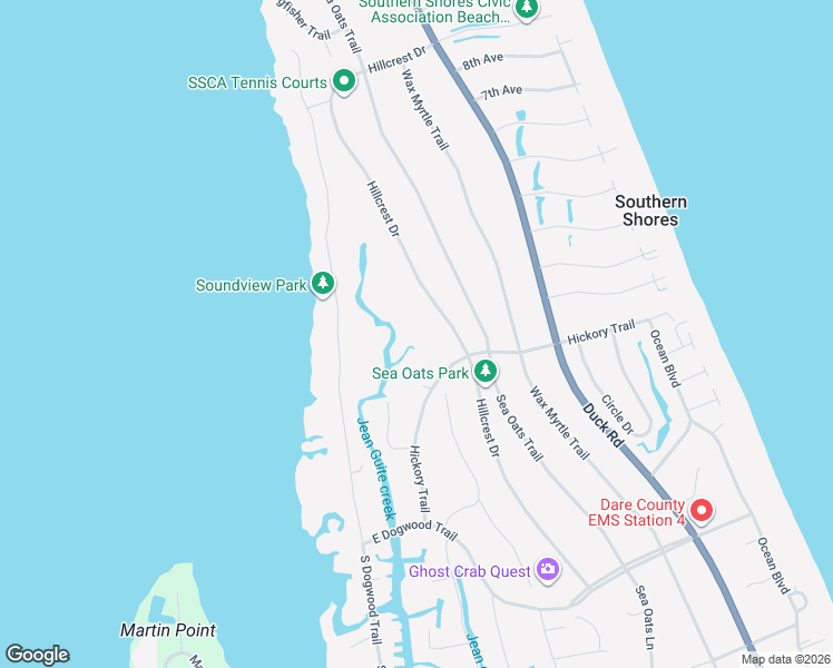 map of restaurants, bars, coffee shops, grocery stores, and more near 39 Hickory Trail in Kitty Hawk