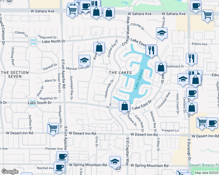map of restaurants, bars, coffee shops, grocery stores, and more near 3044 Harborside Drive in Las Vegas