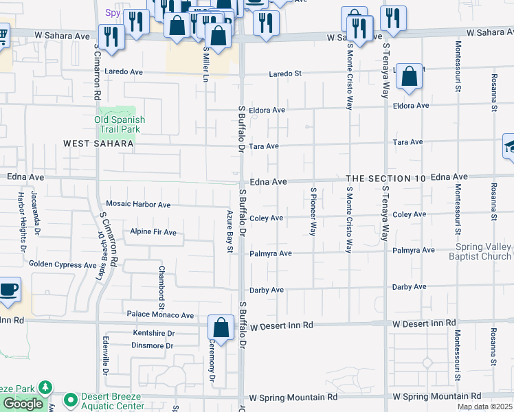 map of restaurants, bars, coffee shops, grocery stores, and more near 7736 Tioga Ridge Court in Las Vegas