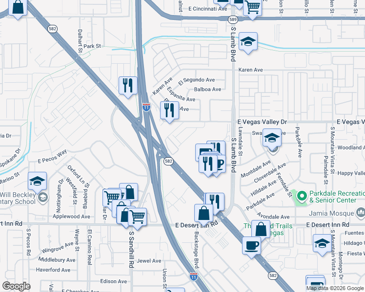 map of restaurants, bars, coffee shops, grocery stores, and more near 2986 Saltillo Lane in Las Vegas