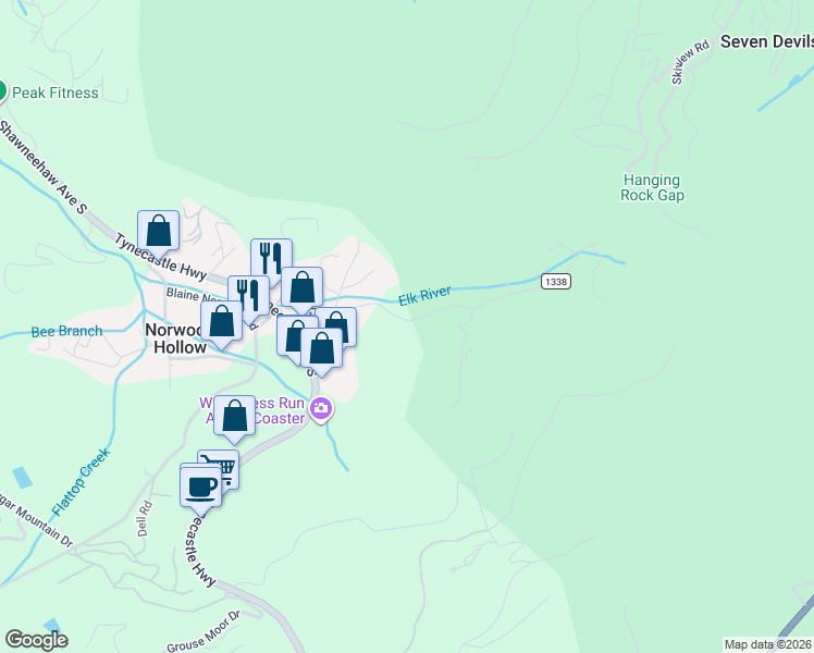 map of restaurants, bars, coffee shops, grocery stores, and more near 284 Arnett Road in Banner Elk
