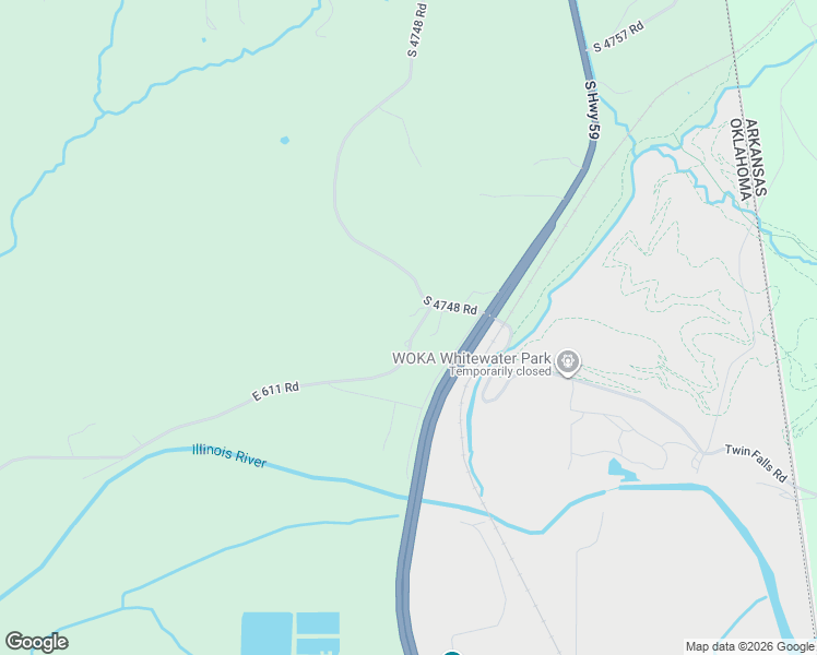 map of restaurants, bars, coffee shops, grocery stores, and more near 474668 East 611 Road in Watts