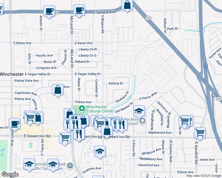 map of restaurants, bars, coffee shops, grocery stores, and more near 3019 Tumwater Street in Las Vegas