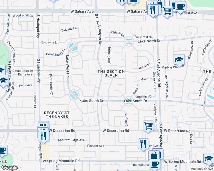 map of restaurants, bars, coffee shops, grocery stores, and more near 9605 Blowing Sand Circle in Las Vegas