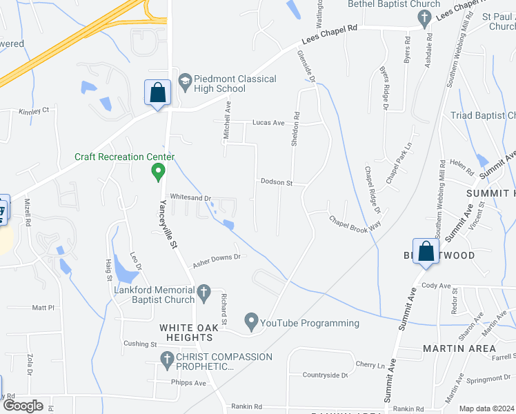 map of restaurants, bars, coffee shops, grocery stores, and more near 1816 Savannas Run Drive in Greensboro