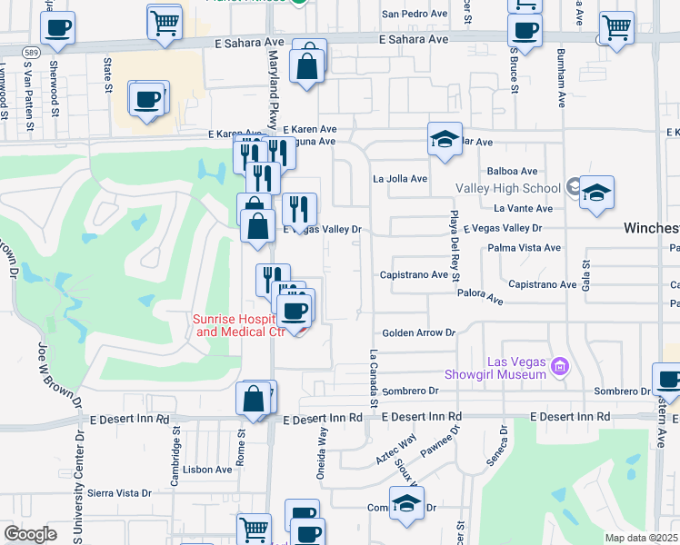 map of restaurants, bars, coffee shops, grocery stores, and more near 1405 East Vegas Valley Drive in Las Vegas