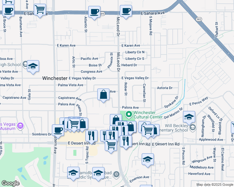 map of restaurants, bars, coffee shops, grocery stores, and more near 2977 Natalie Avenue in Las Vegas