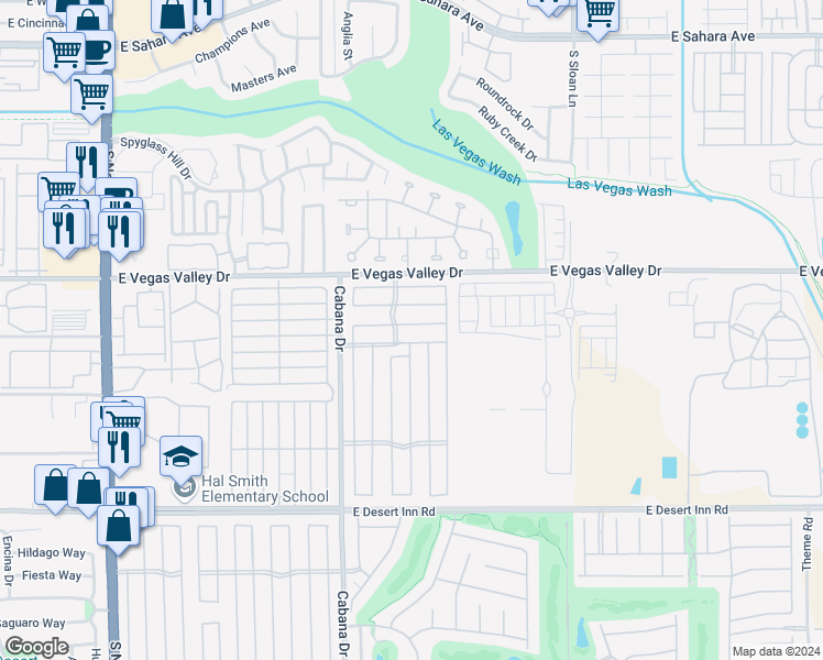 map of restaurants, bars, coffee shops, grocery stores, and more near 5533 Tres Piedras Road in Las Vegas