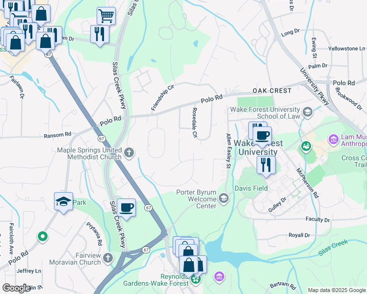 map of restaurants, bars, coffee shops, grocery stores, and more near 230 Harmon Court in Winston-Salem