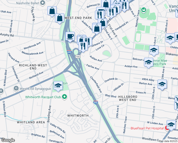 map of restaurants, bars, coffee shops, grocery stores, and more near 338 Chesterfield Avenue in Nashville