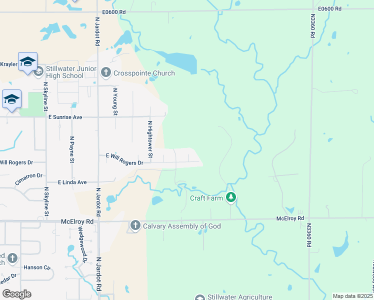 map of restaurants, bars, coffee shops, grocery stores, and more near 1215 N. Penn Court in Stillwater