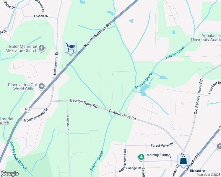 map of restaurants, bars, coffee shops, grocery stores, and more near 3750 Tulip Drive in Winston-Salem