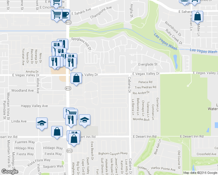 map of restaurants, bars, coffee shops, grocery stores, and more near 3001 Cabana Drive in Las Vegas