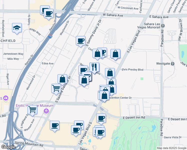 map of restaurants, bars, coffee shops, grocery stores, and more near 3000 Las Vegas Blvd S in Las Vegas