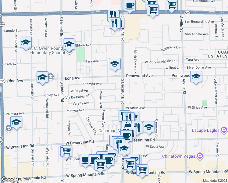 map of restaurants, bars, coffee shops, grocery stores, and more near 3026 Lemon Street in Las Vegas