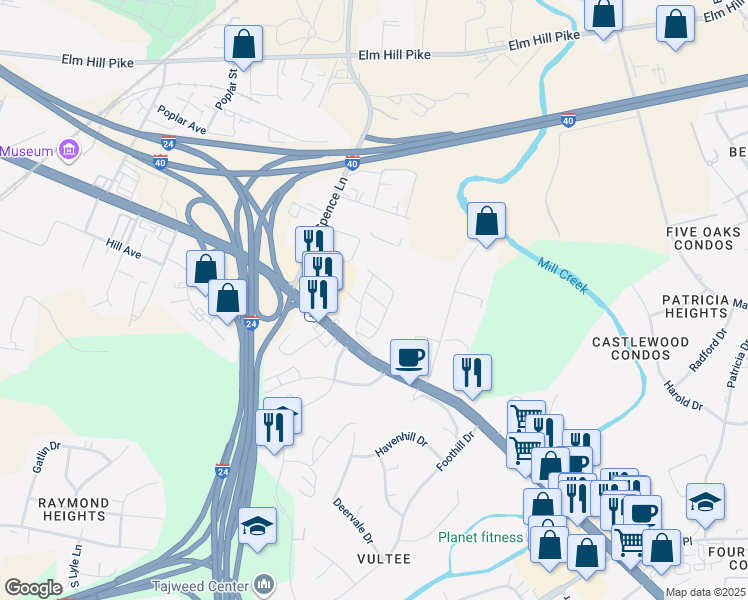 map of restaurants, bars, coffee shops, grocery stores, and more near 860 Murfreesboro Pike in Nashville