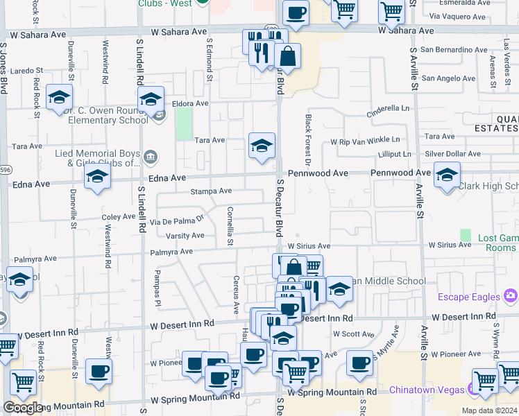 map of restaurants, bars, coffee shops, grocery stores, and more near 3026 Lemon Street in Las Vegas