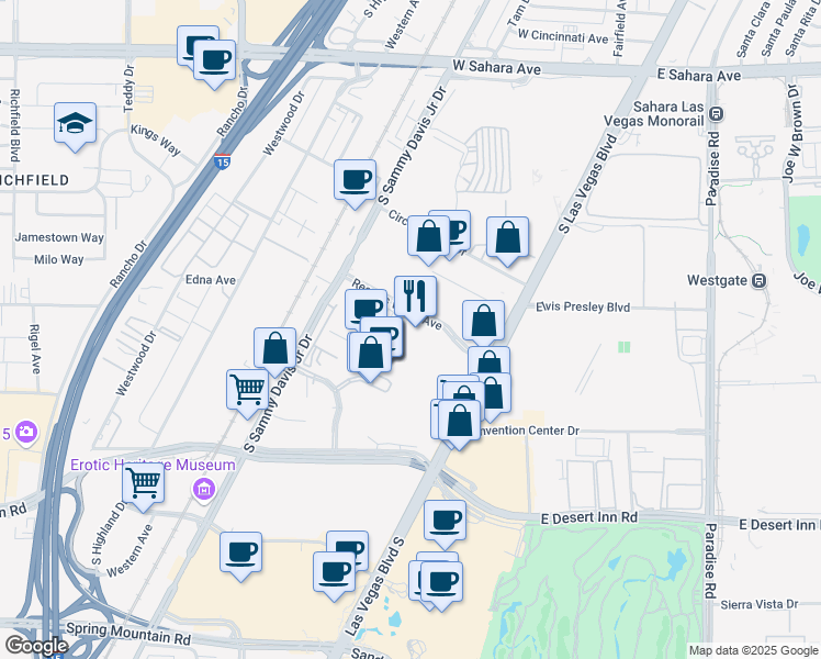 map of restaurants, bars, coffee shops, grocery stores, and more near 3000 South Las Vegas Boulevard in Las Vegas