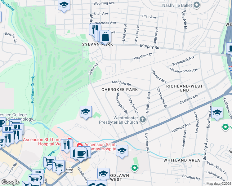 map of restaurants, bars, coffee shops, grocery stores, and more near 218 Mockingbird Road in Nashville