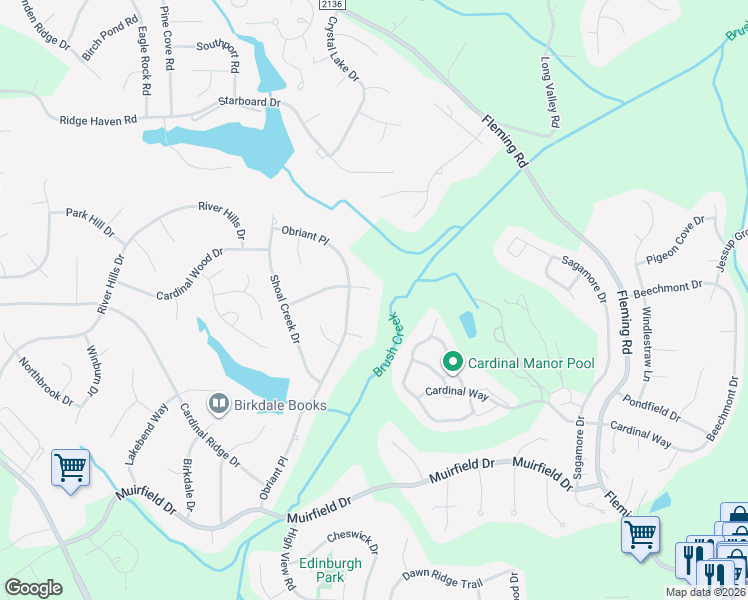 map of restaurants, bars, coffee shops, grocery stores, and more near 6103 Brook Shadow Court in Greensboro