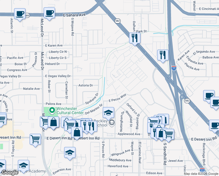 map of restaurants, bars, coffee shops, grocery stores, and more near 3470 Don Miguel Drive in Las Vegas