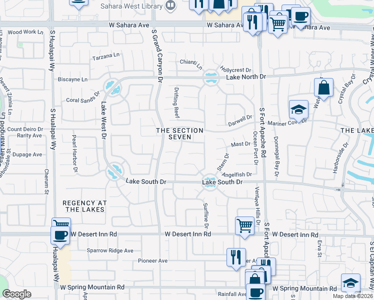 map of restaurants, bars, coffee shops, grocery stores, and more near 9540 Sunken Reef Circle in Las Vegas
