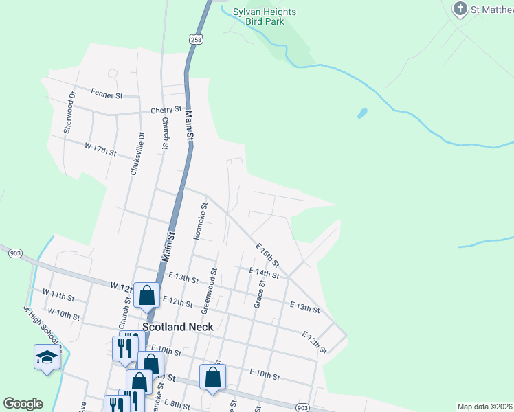 map of restaurants, bars, coffee shops, grocery stores, and more near 1674 Poplar St in Scotland Neck