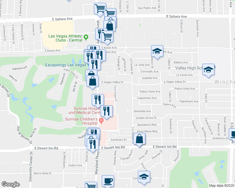map of restaurants, bars, coffee shops, grocery stores, and more near 2 Casa Vegas Street in Las Vegas