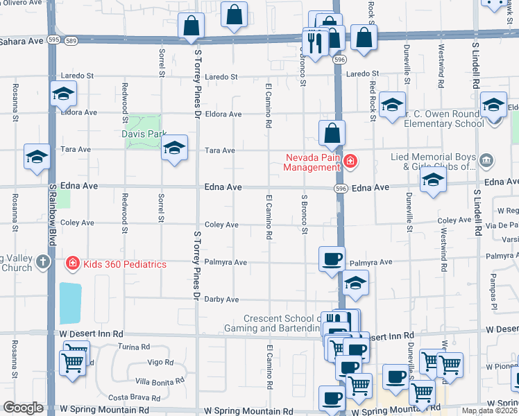 map of restaurants, bars, coffee shops, grocery stores, and more near in Las Vegas