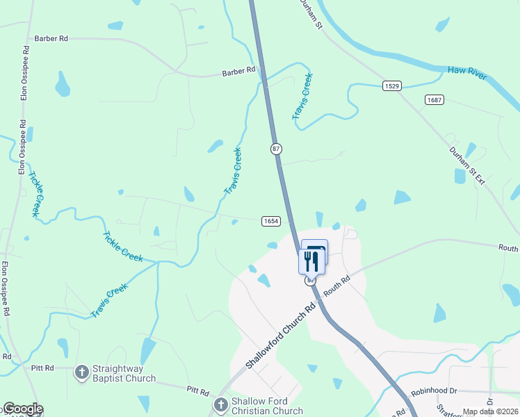 map of restaurants, bars, coffee shops, grocery stores, and more near 2164 Phibbs Road in Elon