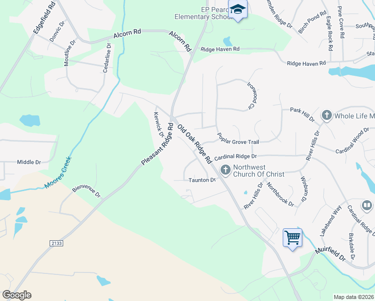map of restaurants, bars, coffee shops, grocery stores, and more near 7106 Thornaby Drive in Greensboro