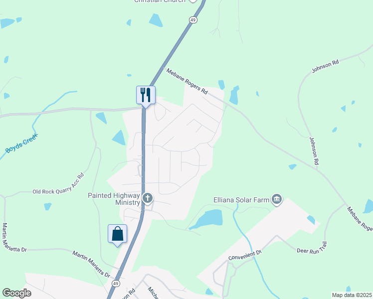 map of restaurants, bars, coffee shops, grocery stores, and more near 1927 Highway 49 in Burlington