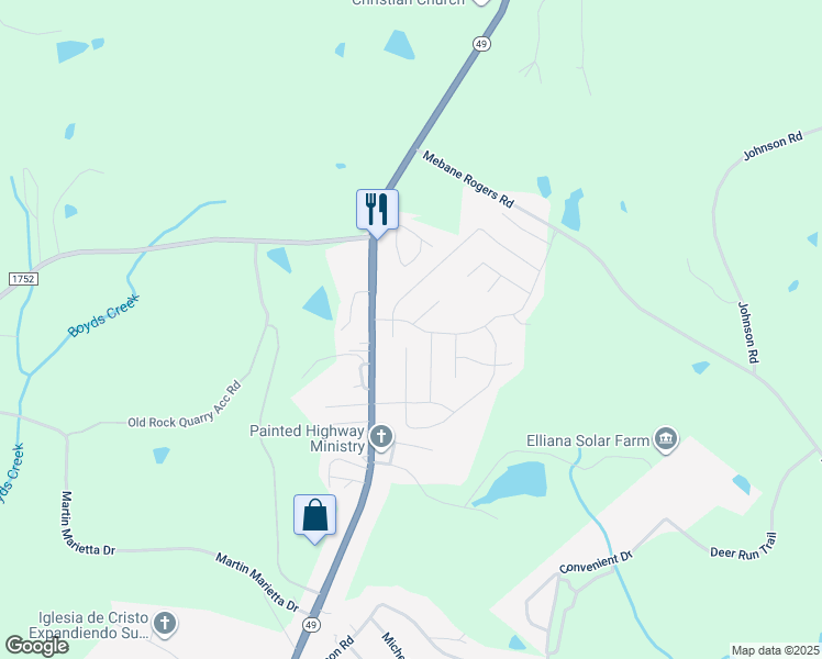 map of restaurants, bars, coffee shops, grocery stores, and more near 372 Donelson Way in Burlington
