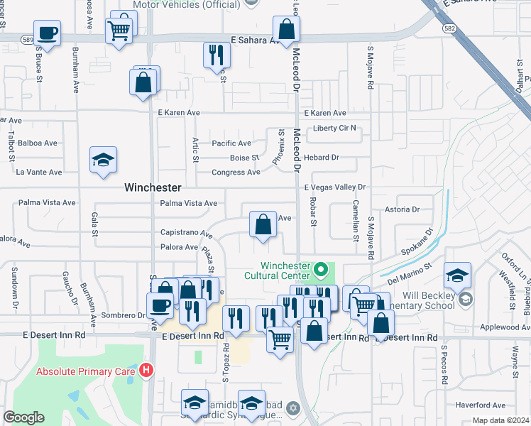 map of restaurants, bars, coffee shops, grocery stores, and more near 2812 Natalie Avenue in Las Vegas