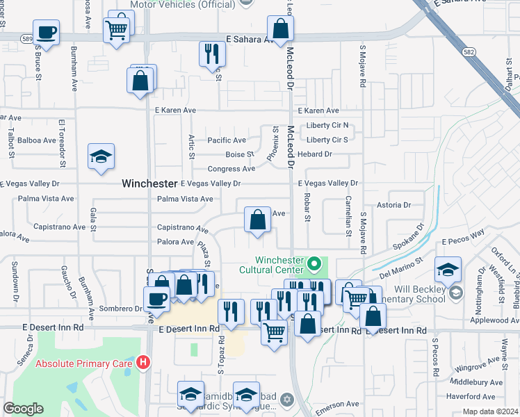 map of restaurants, bars, coffee shops, grocery stores, and more near 2812 Natalie Avenue in Las Vegas