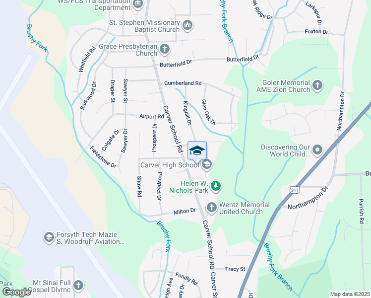 map of restaurants, bars, coffee shops, grocery stores, and more near 3545 Carver School Road in Winston-Salem