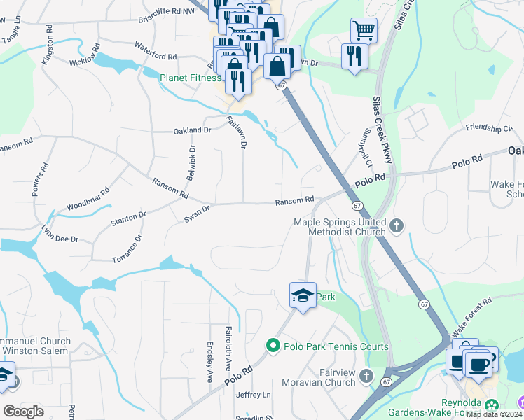 map of restaurants, bars, coffee shops, grocery stores, and more near 341 Ransom Road in Winston-Salem