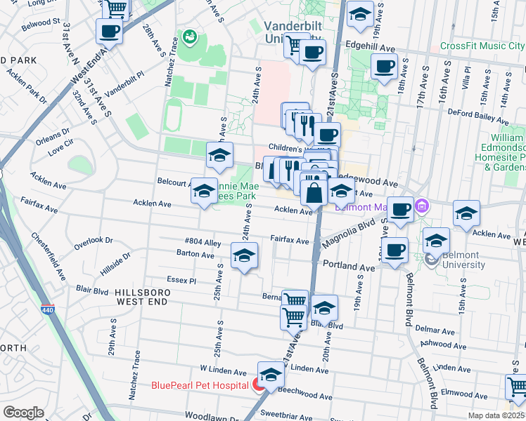 map of restaurants, bars, coffee shops, grocery stores, and more near 101 #802 Alley in Nashville