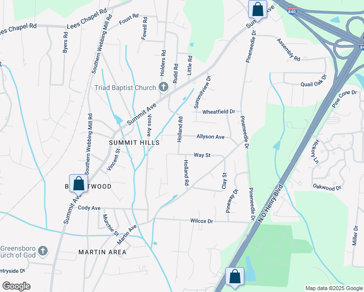 map of restaurants, bars, coffee shops, grocery stores, and more near 4406 Holland Road in Greensboro