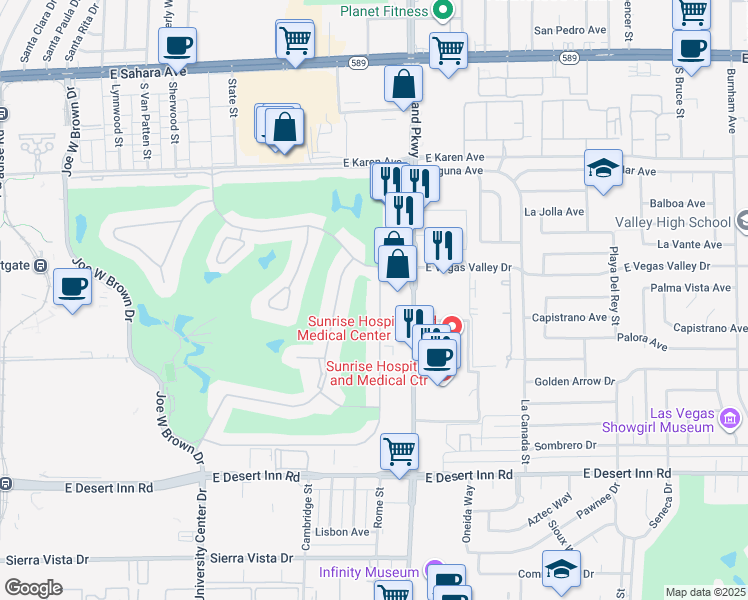 map of restaurants, bars, coffee shops, grocery stores, and more near 2963 Pinehurst Drive in Las Vegas