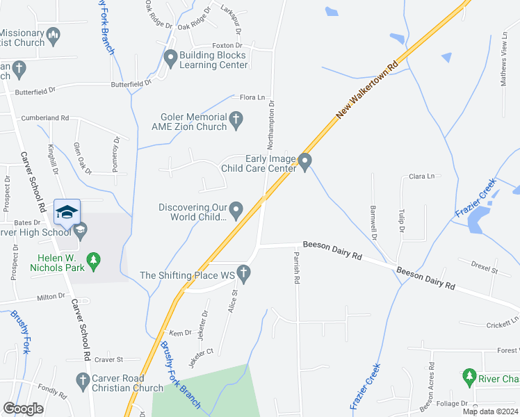 map of restaurants, bars, coffee shops, grocery stores, and more near 3726 Northampton Drive in Winston-Salem