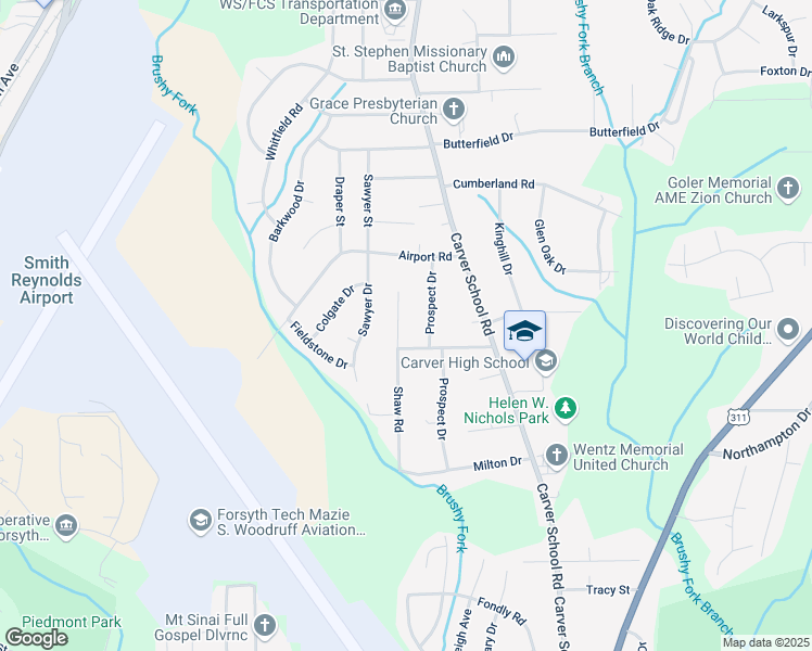 map of restaurants, bars, coffee shops, grocery stores, and more near 3641 Shaw Road in Winston-Salem