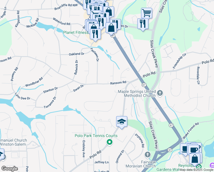 map of restaurants, bars, coffee shops, grocery stores, and more near 318 Ransom Road in Winston-Salem