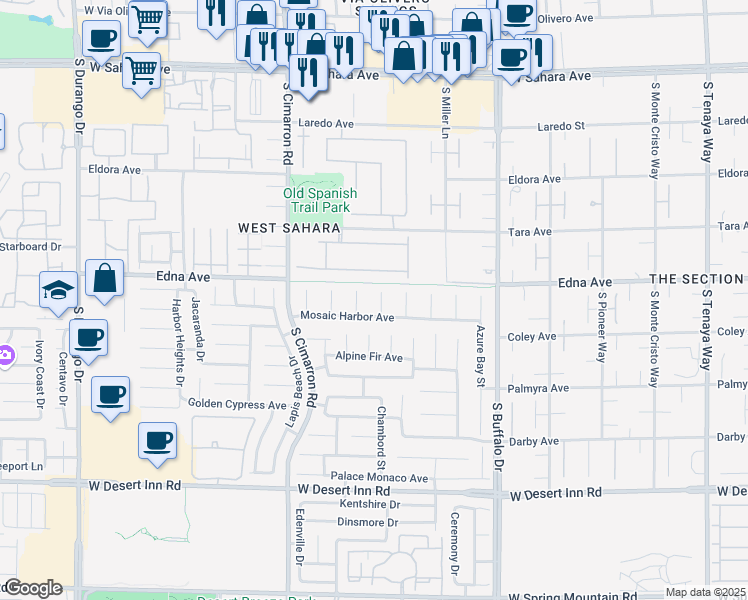 map of restaurants, bars, coffee shops, grocery stores, and more near 2937 Copper Beach Court in Las Vegas